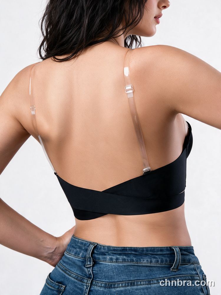 Black Smooth Balconette Bra, Front Hook Band, Clear Straps for Everyday Elegance – OEM / ODM Bra Manufacturer 2