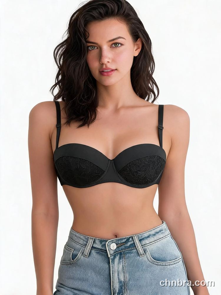 Custom Balconette Bra with Textured Lace Cups, Underwire, Everyday Elegance – Wholesale Direct from China Factory 3