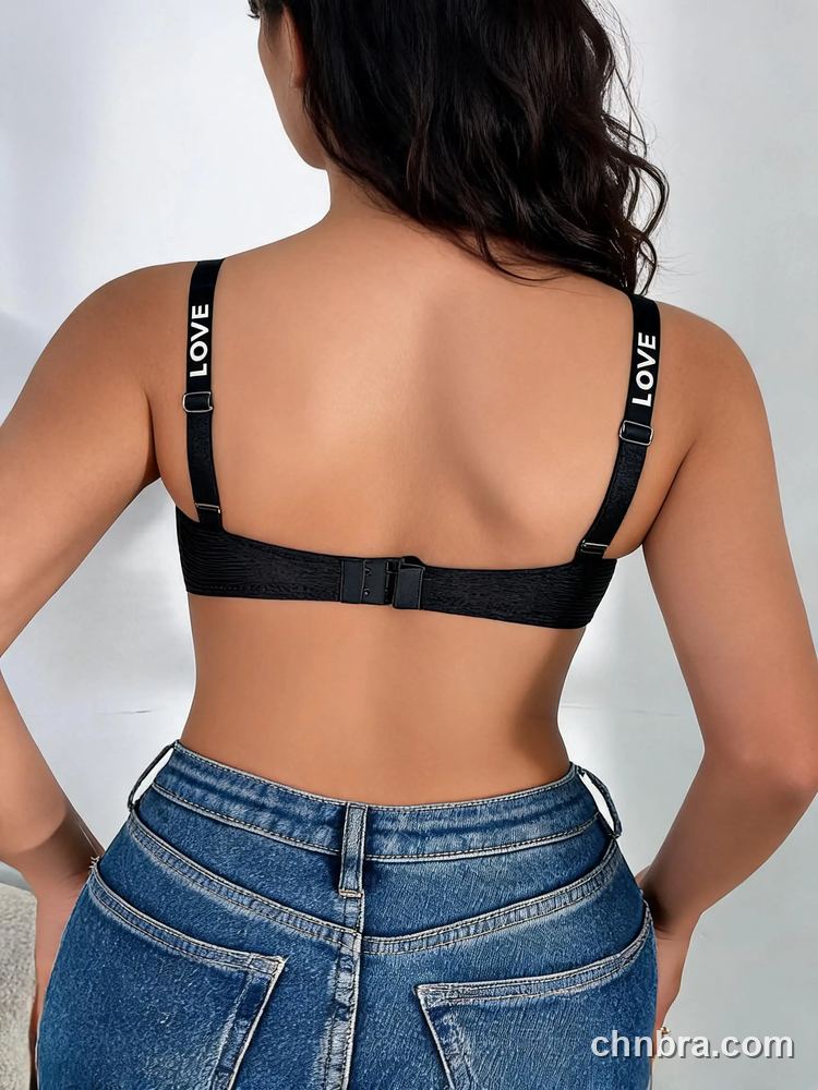 Black Textured Balconette Bra with Rhinestone Letter Straps – Wholesale Balconette Bra Manufacturing Factory 2