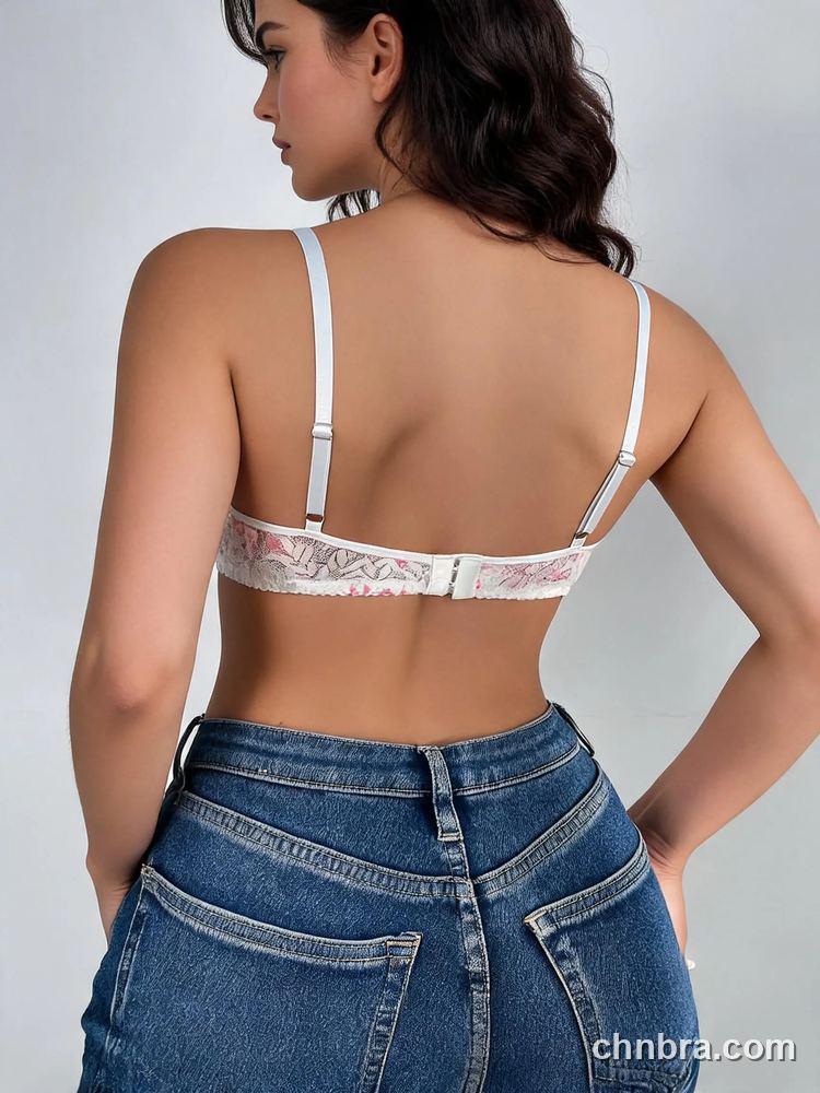 Custom White Floral Print Lace Balconette Bra, Scalloped Trim, Everyday Elegance – Wholesale Direct from China Factory 2