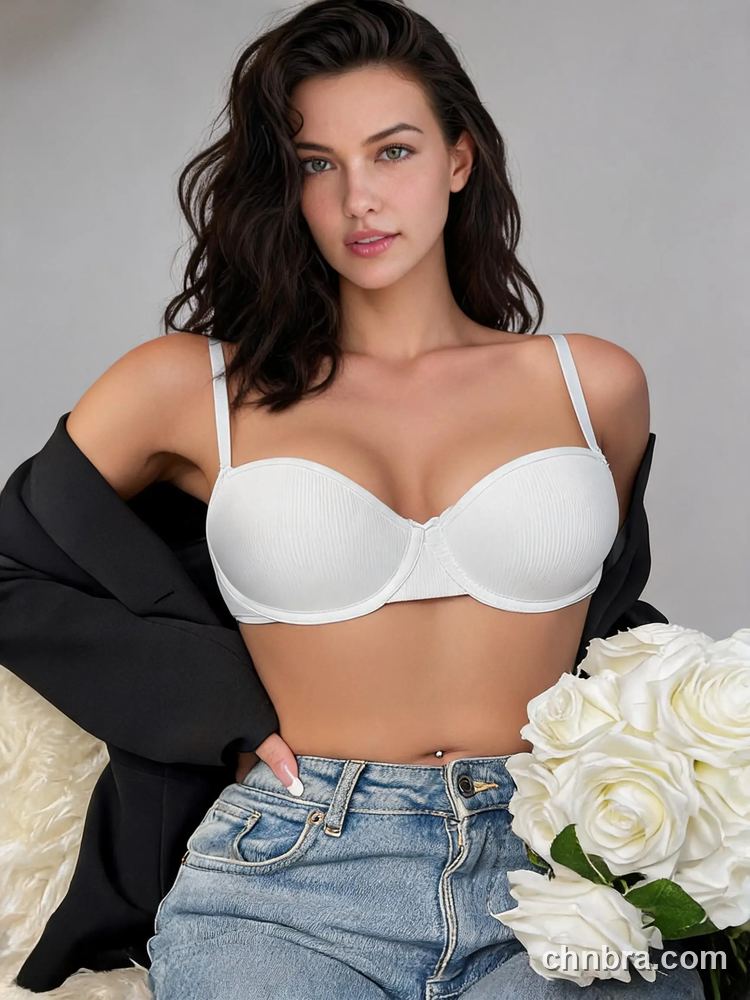 White Ribbed Balconette Bra, Molded Cups, Underwire, Balcony Lingerie – Bulk Wholesale, Bra Supplier 5