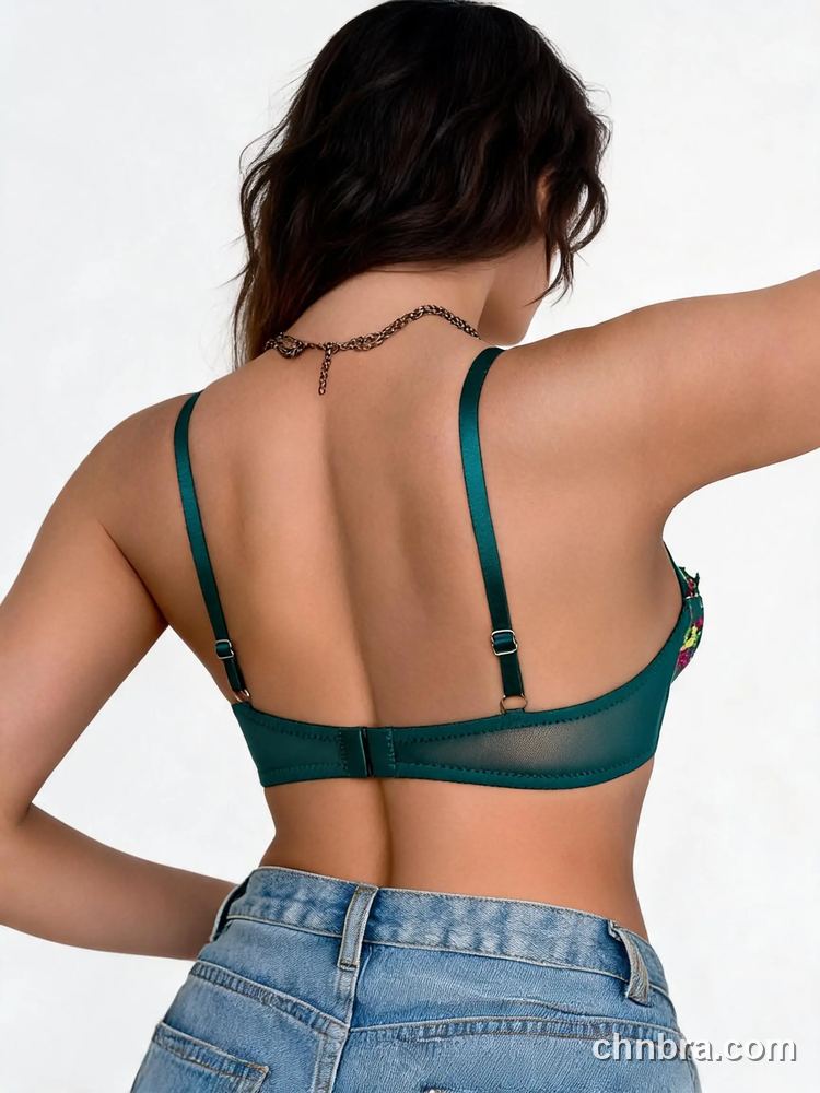 Floral Embroidered Sheer Mesh Balconette Bra, Double Straps, Balcony Lingerie – Bulk Wholesale, Bra Supplier 10