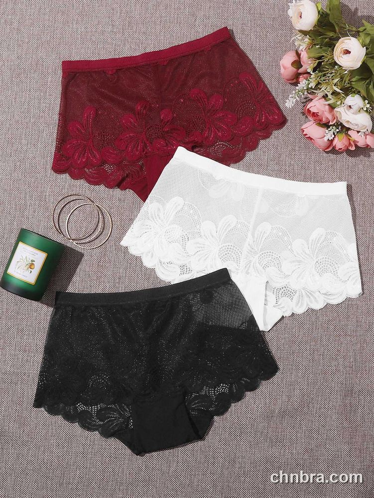 Custom Scallop Lace Boyshort Panties 3-Pack – Wholesale Direct from Factory