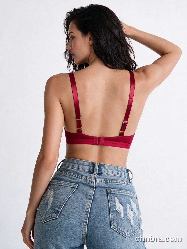 Wholesale Women's Deep V Lace Trim Bralette with Wide Straps, Wireless Bra Top – Direct from Factory 10