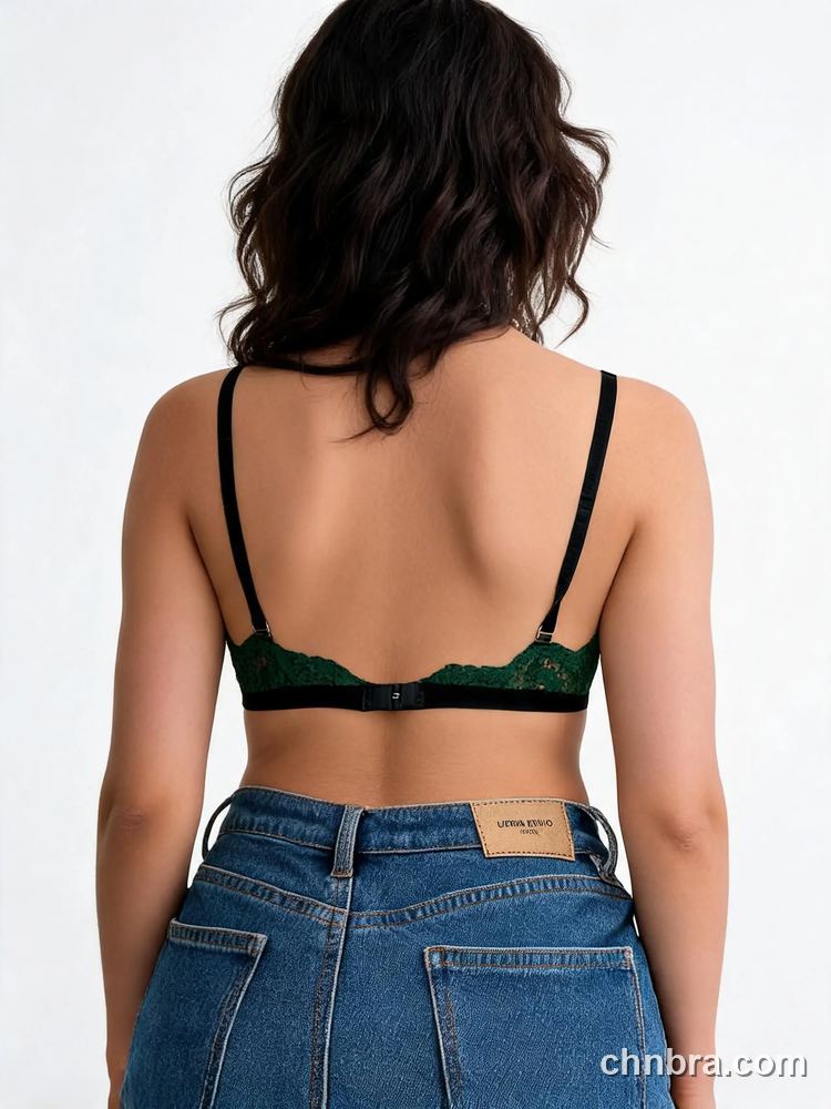 Green Floral Lace Triangle Bralette with Black Band, Wireless Bra – Wholesale Bralette Manufacturing Factory 2