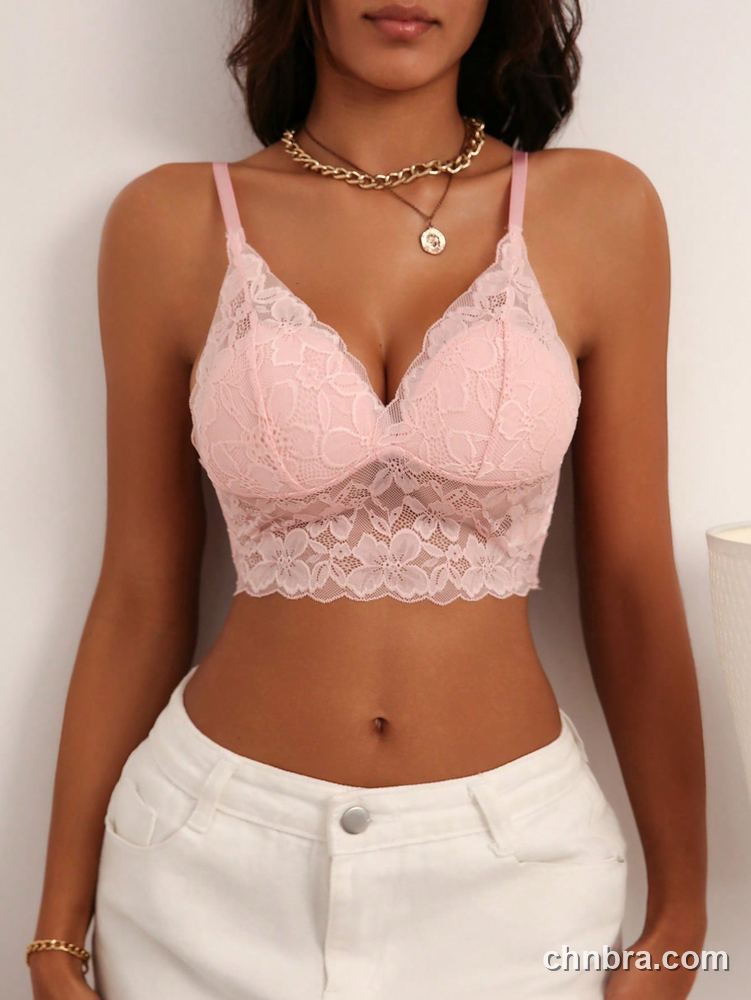 Women's Pink Floral Lace Longline Bralette, Camisole Bra Top – Factory Wholesale, China 3