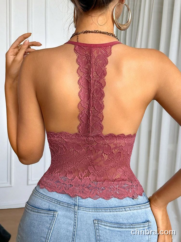 Floral Lace Halter Longline Bralette, Deep V Crop Top – Wholesale Bralette Manufacturing Factory 19