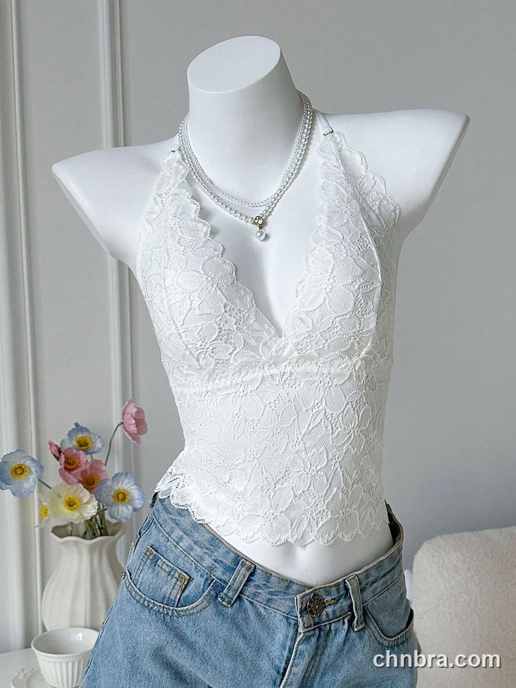 Floral Lace Halter Longline Bralette, Deep V Crop Top – Wholesale Bralette Manufacturing Factory 29