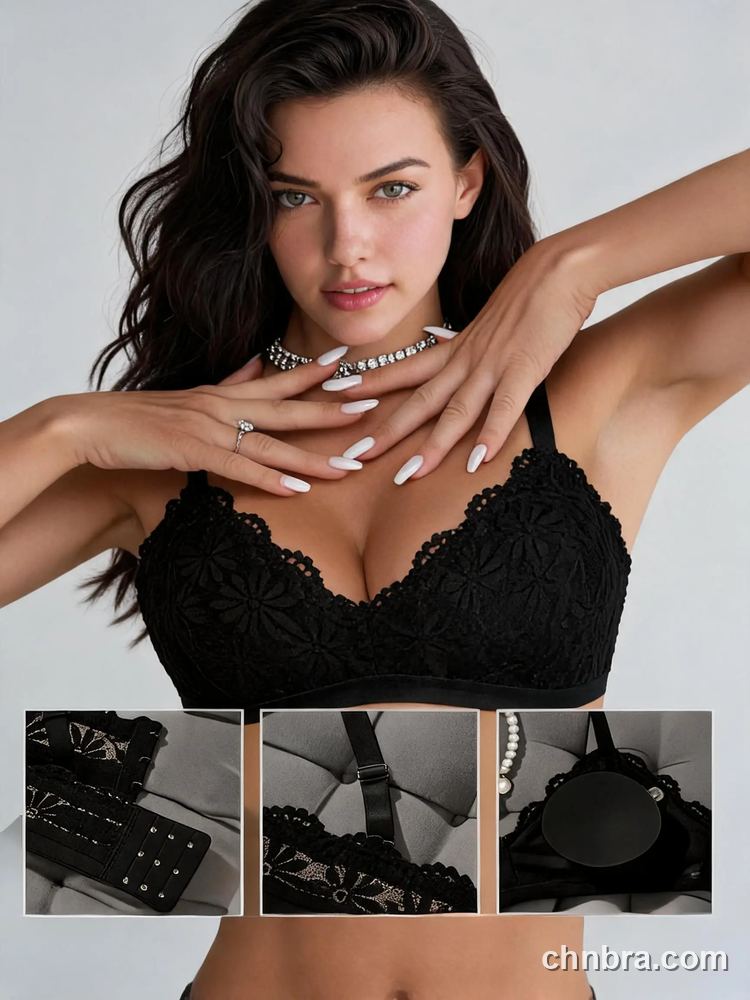 Custom Floral Lace Triangle Bralette with Wide Band, Breathable Wireless Bra – Wholesale Direct from China Factory 11