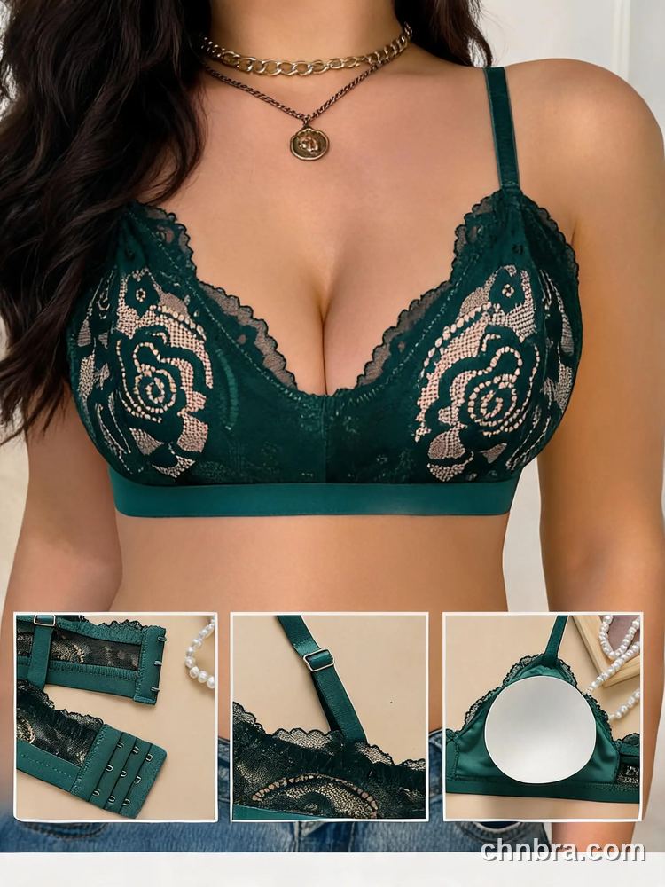 Custom Floral Lace Triangle Bralette with Wide Band, Breathable Wireless Bra – Wholesale Direct from China Factory 3