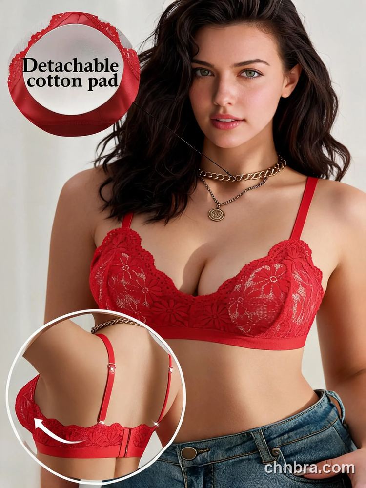 Custom Floral Lace Triangle Bralette with Wide Band, Breathable Wireless Bra – Wholesale Direct from China Factory 40