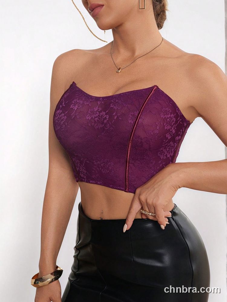 Wholesale Women's Purple Lace Strapless Bustier Bra Top, Bandeau Bralette – Direct from Factory 4