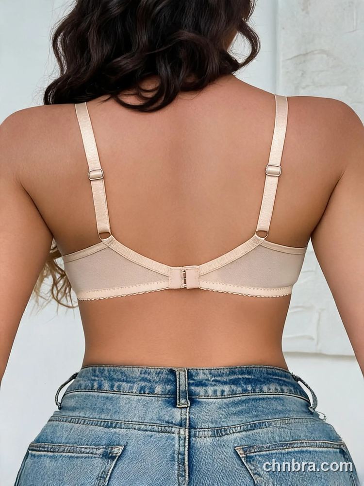 Women's Nude Mesh Bralette with White Lace Applique, Breathable Wireless Bra – Factory Wholesale, China 2