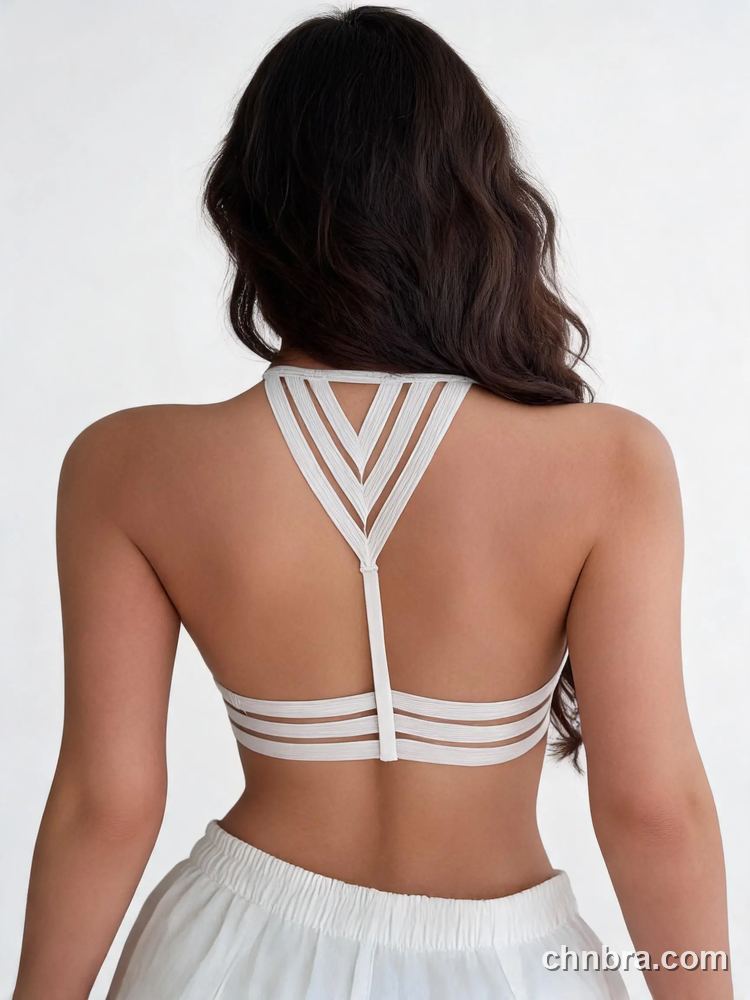 White Strappy Criss-Cross Halter Bralette, Wireless Bra Top – OEM / ODM Bralette Manufacturer 2