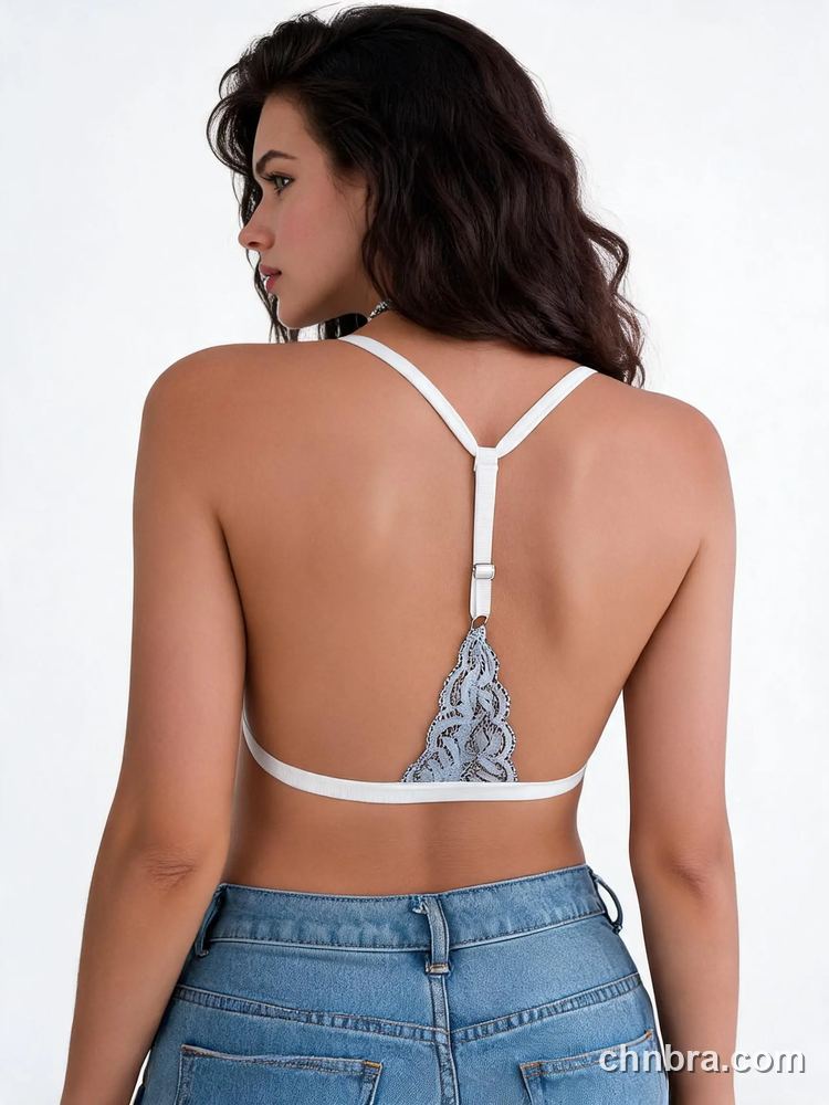 Lace Halter Triangle Bralette with Front Closure, Wireless Bra – Bulk Wholesale, Private Label Bralette Supplier 2