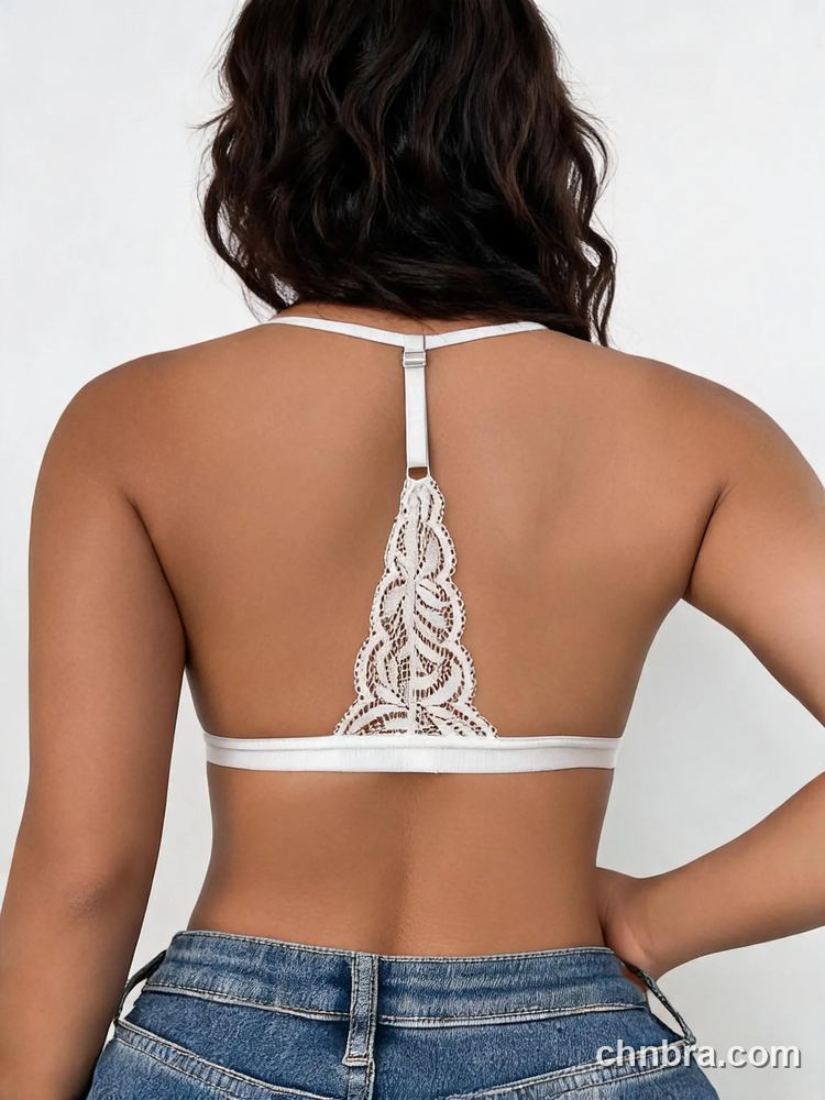 Lace Halter Triangle Bralette with Front Closure, Wireless Bra – Bulk Wholesale, Private Label Bralette Supplier 6