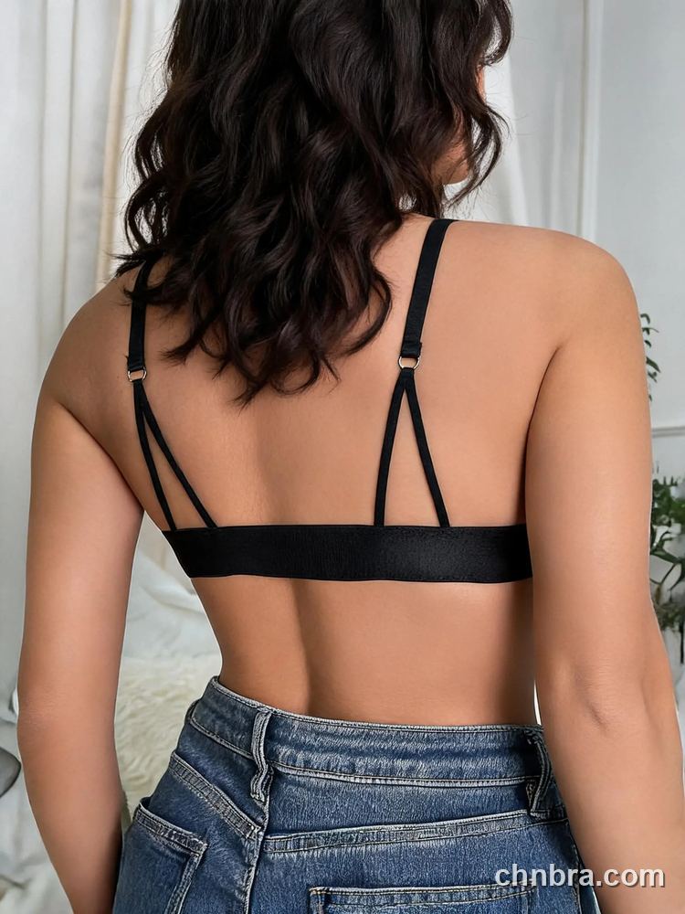Wholesale Women's Ivory & Black Embroidered Mesh Bralette, Wireless Bra Top – Direct from Factory 2