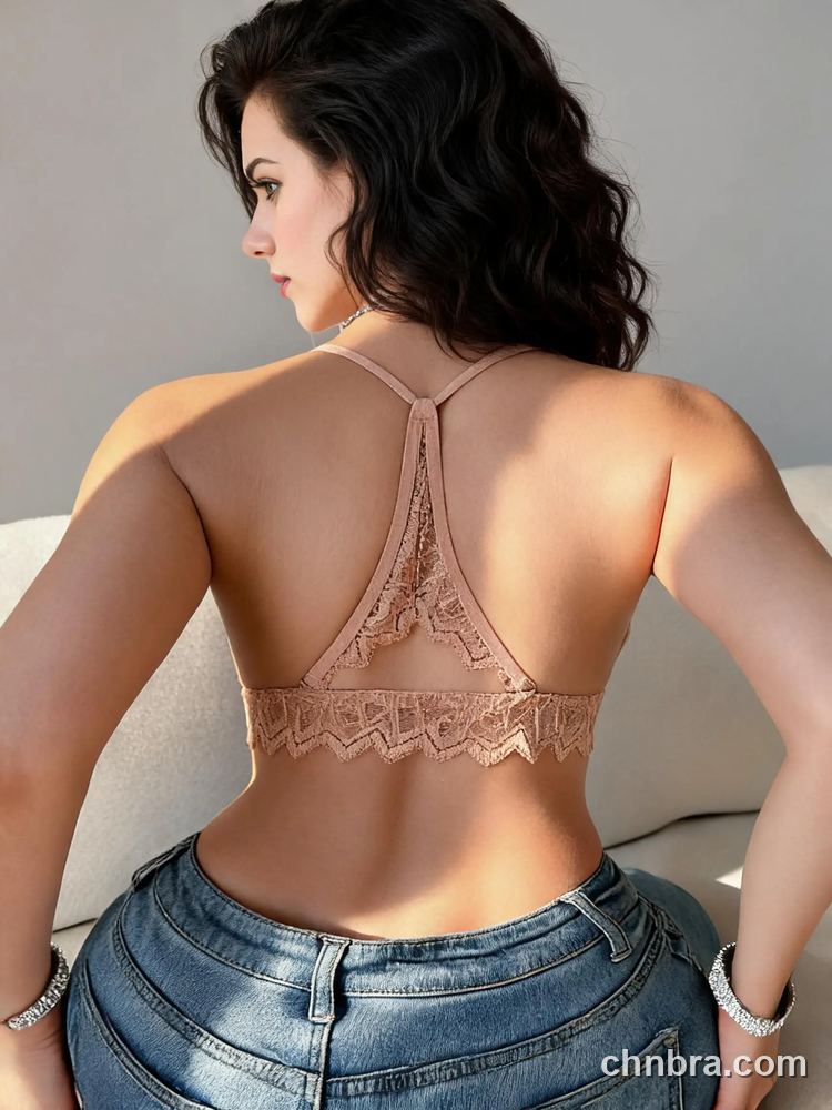 Peach Geometric Lace Bralette with T-Back Strap, Wireless Bra – Wholesale Bralette Manufacturing Factory 4