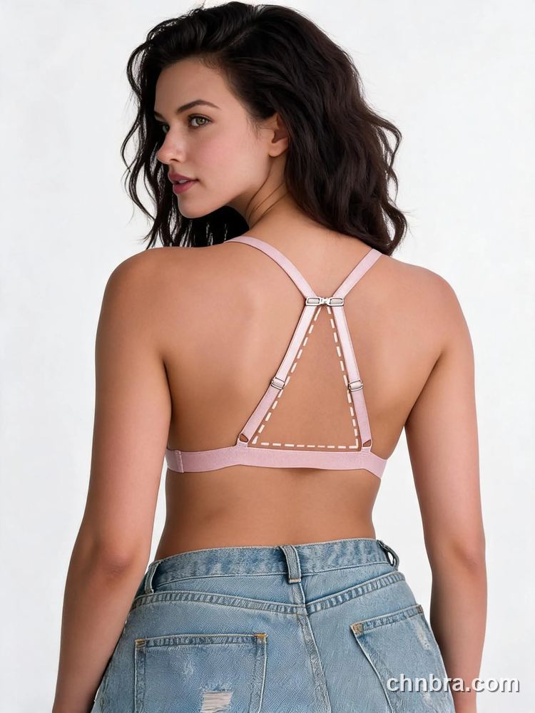 Wholesale Women's Pink Ribbed Triangle Bralette with Lace Trim, Wireless Bra Top – Direct from Factory 2