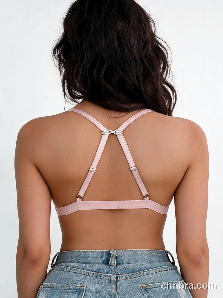 Wholesale Women's Pink Ribbed Triangle Bralette with Lace Trim, Wireless Bra Top – Direct from Factory 6