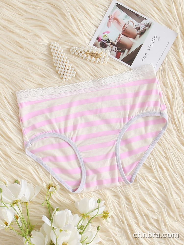 Women's Beige Striped Cotton Briefs – OEM / ODM Underwear Manufacturer 11
