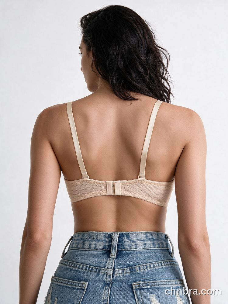 Nude Textured Stripe Demi Bra with Bow, Solid Color Underwire Bra – OEM / ODM Demi Bra Manufacturer 2