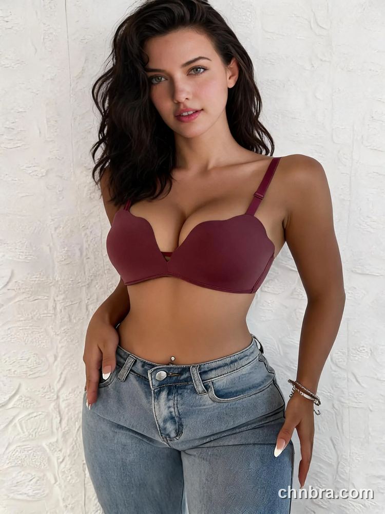 Wholesale Women's Scalloped Edge Demi Bra with Clear Straps, Solid Color Half Cup Bra – Direct from Factory 8