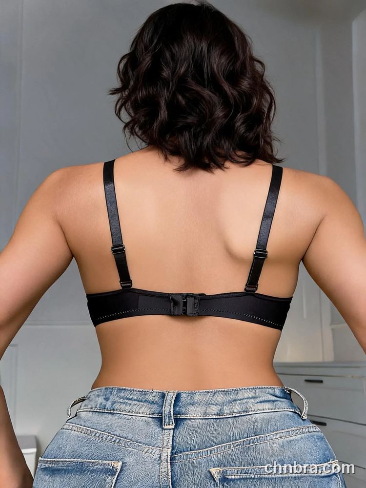 Women's Black Demi Bra with Sheer Mesh Panel, Solid Color Underwire Bra – Factory Wholesale, China 2