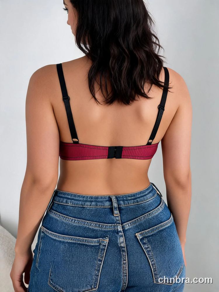 Custom Red Ribbed Demi Bra with Eyelash Lace Trim, Underwire Half Cup Bra – Wholesale Direct from China Factory 2