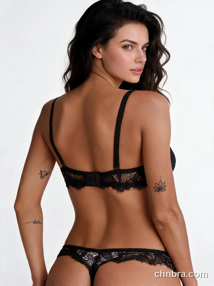 Custom Black Eyelash Lace Demi Bra with Lace Wings, Breathable Underwire Bra – Wholesale Direct from China Factory 2