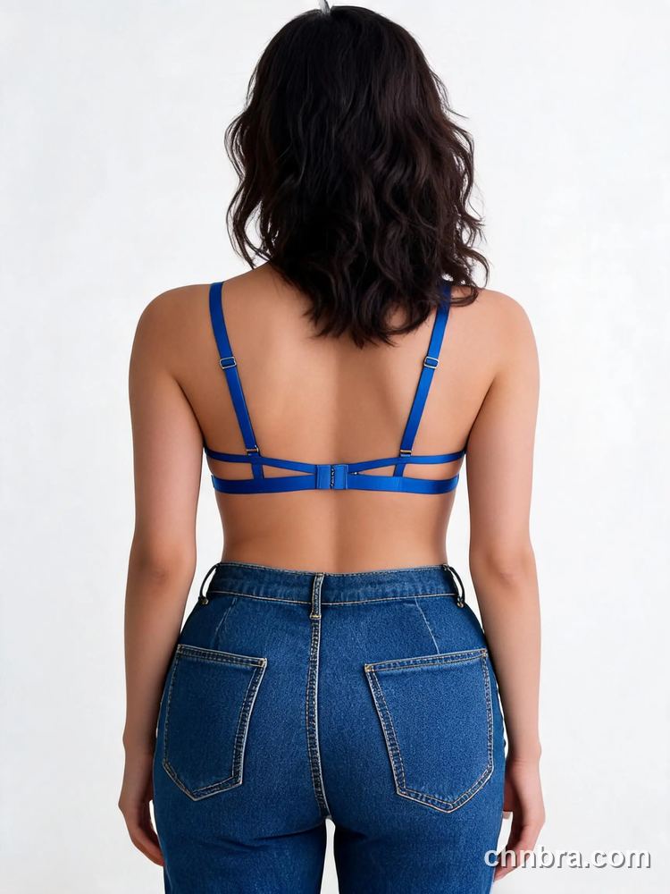 Women's Blue Embroidered Mesh Demi Bra with Strappy Sides, Underwire Half Cup Bra – Factory Wholesale, China 2