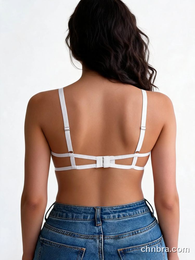 White Embroidered Demi Bra with Strappy Back, Breathable Underwire Bra – Bulk Wholesale, Private Label Bra Supplier 2