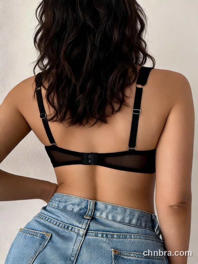 Wholesale Women's Black Eyelash Lace Demi Bra with Wide Straps, Breathable Underwire Bra – Direct from Factory 2