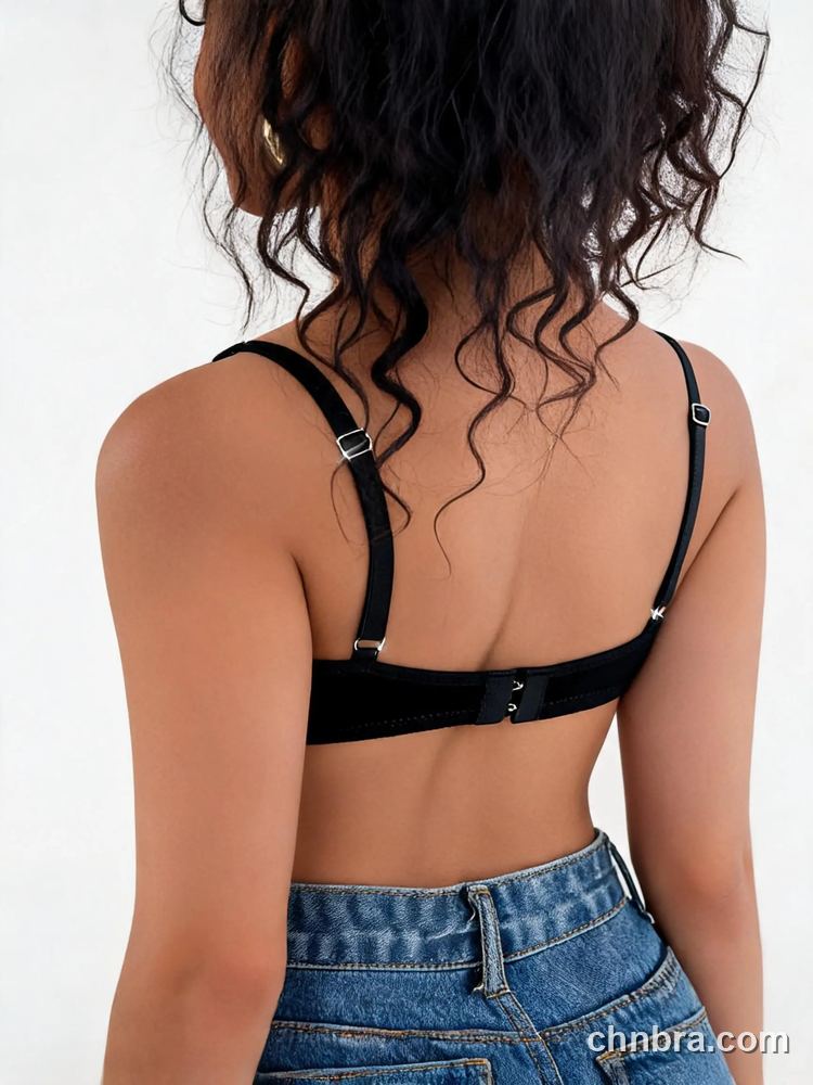 Black Satin Demi Bra with Rhinestone Trim, Solid Color Underwire Bra – Wholesale Demi Cup Bra Manufacturing Factory 2