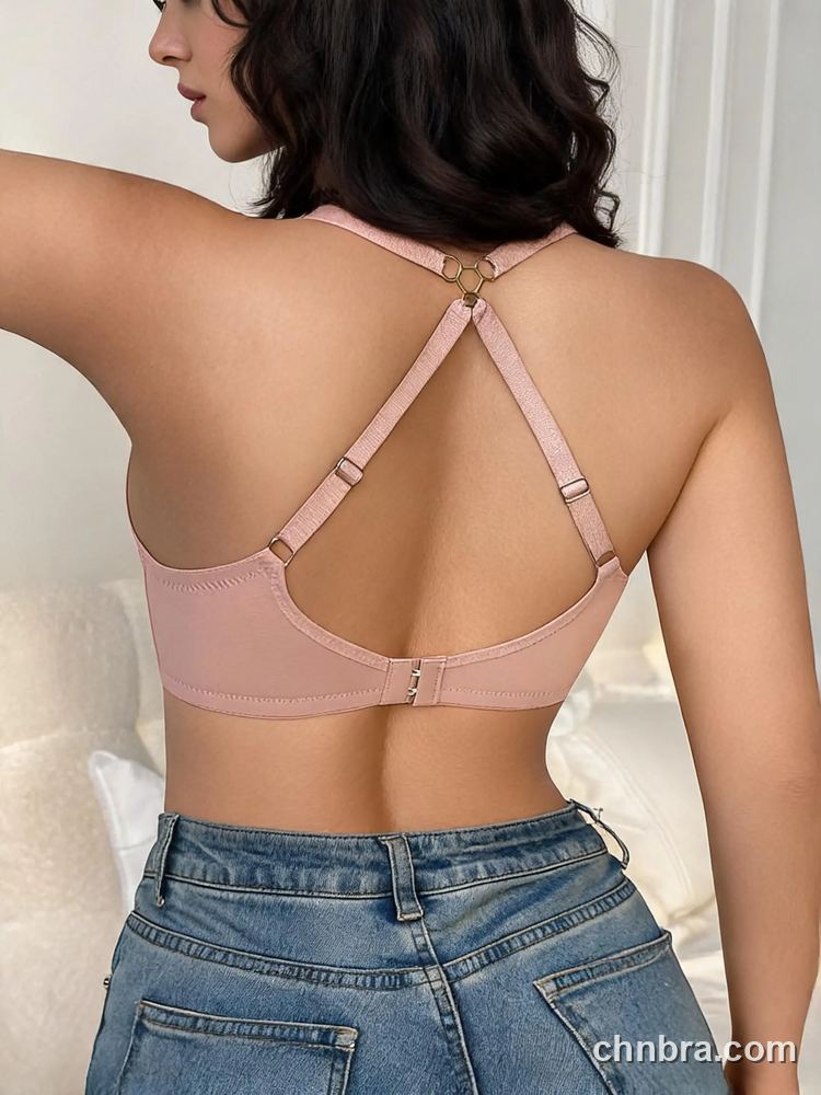 Peach Floral Lace Demi Bra with Criss-Cross Back, Underwire Half Cup Bra – OEM / ODM Demi Bra Manufacturer 2