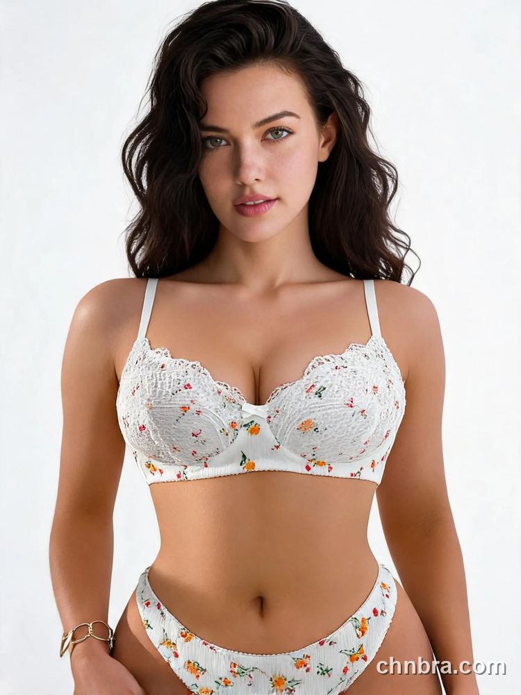 Women's White Ditsy Floral Demi Bra with Lace Upper Cups, Underwire Half Cup Bra – Factory Wholesale, China 5