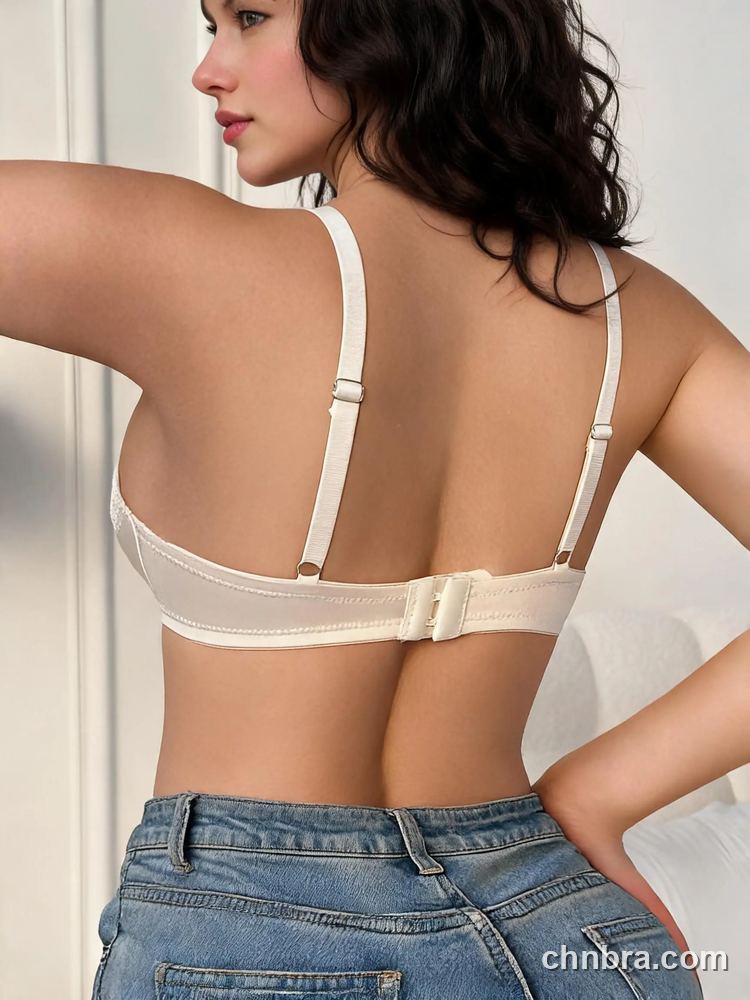 Custom Ivory Satin Demi Bra with Lace Overlay, Solid Color Underwire Bra – Wholesale Direct from China Factory 2