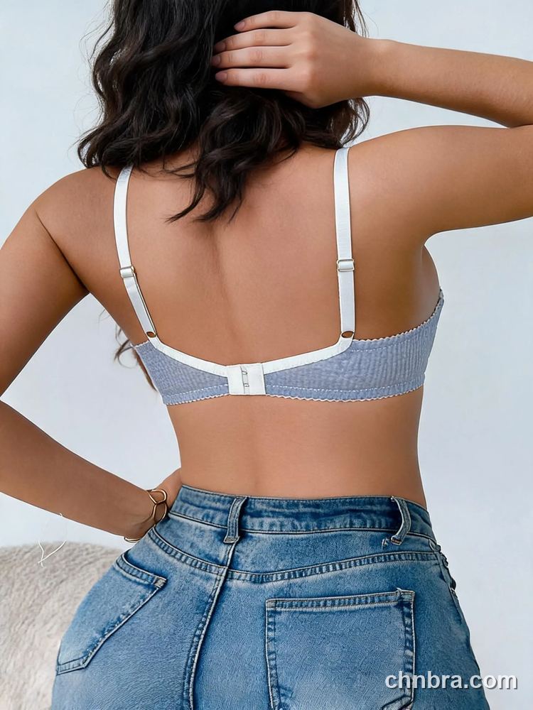 Wholesale Women's Gray Ribbed Demi Bra with White Lace Inserts, Underwire Half Cup Bra – Direct from Factory 2