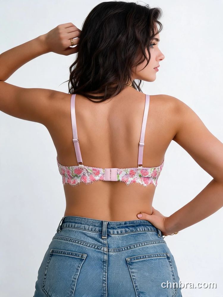 Floral Print Eyelash Lace Demi Bra, Breathable Underwire Bra – OEM / ODM Demi Bra Manufacturer 2