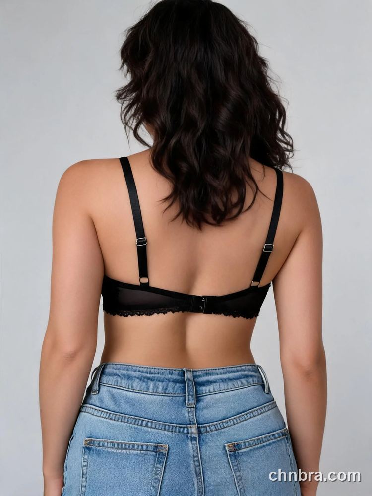 Wholesale Women's Black Fan Embroidered Sheer Demi Bra, Underwire Half Cup Bra – Direct from Factory 2