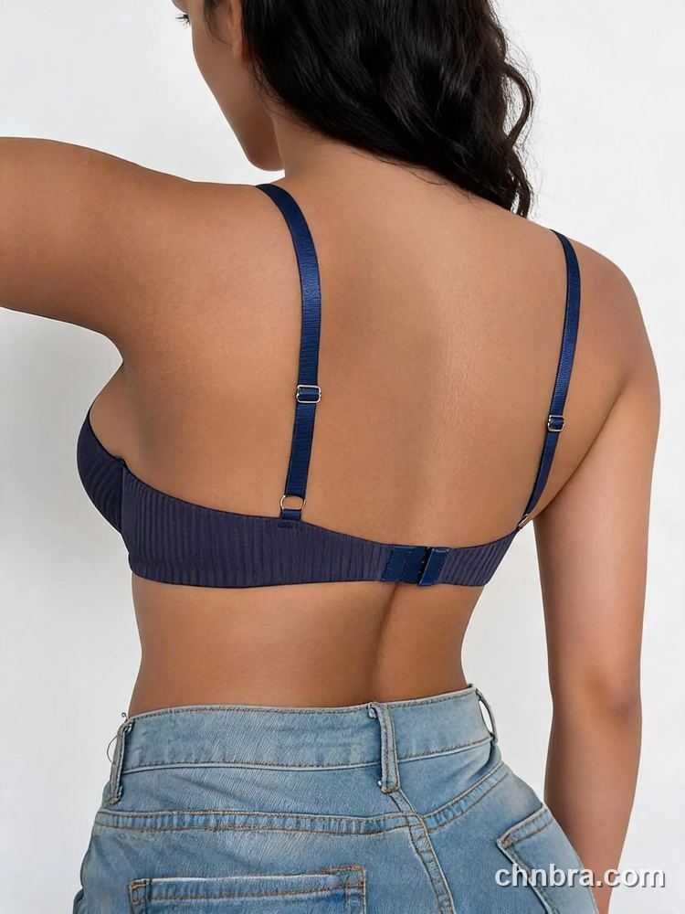 Navy Ribbed Demi Bra with Wide Straps, Solid Color Underwire Bra – OEM / ODM Demi Bra Manufacturer 2