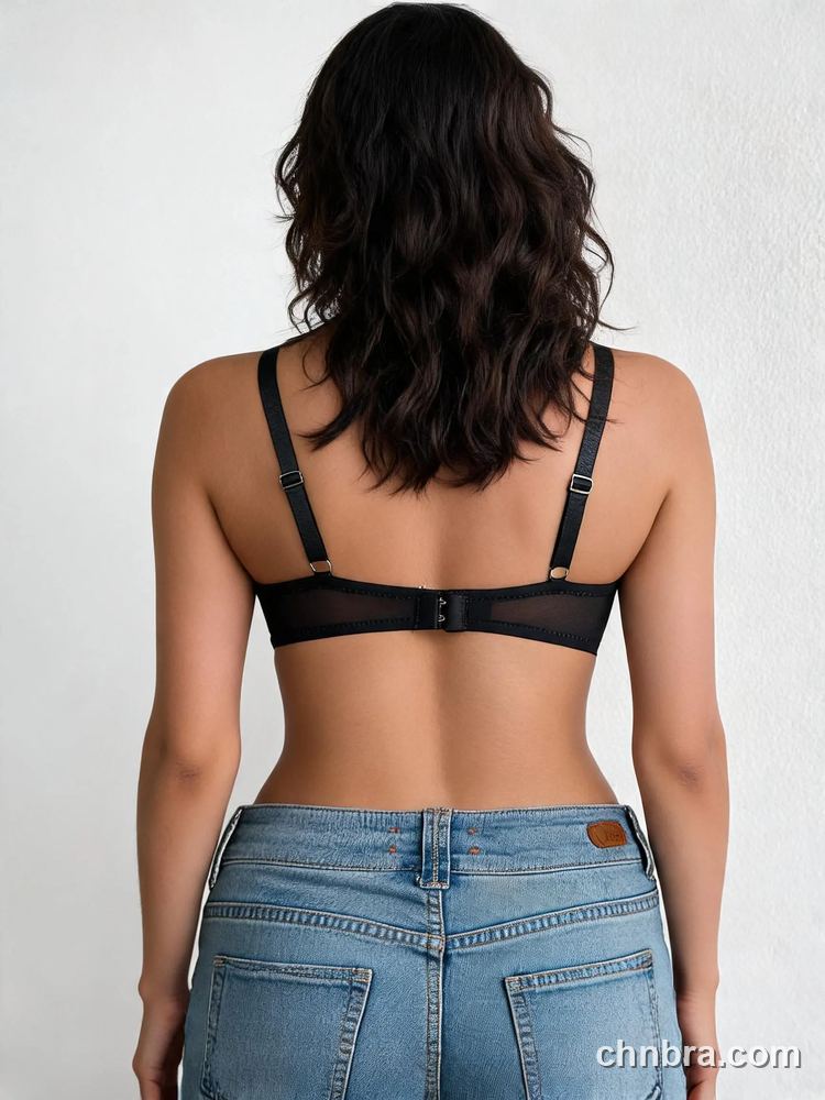 Custom Black Lace Strappy Cage Demi Bra, Underwire Half Cup Bra – Wholesale Direct from China Factory 3