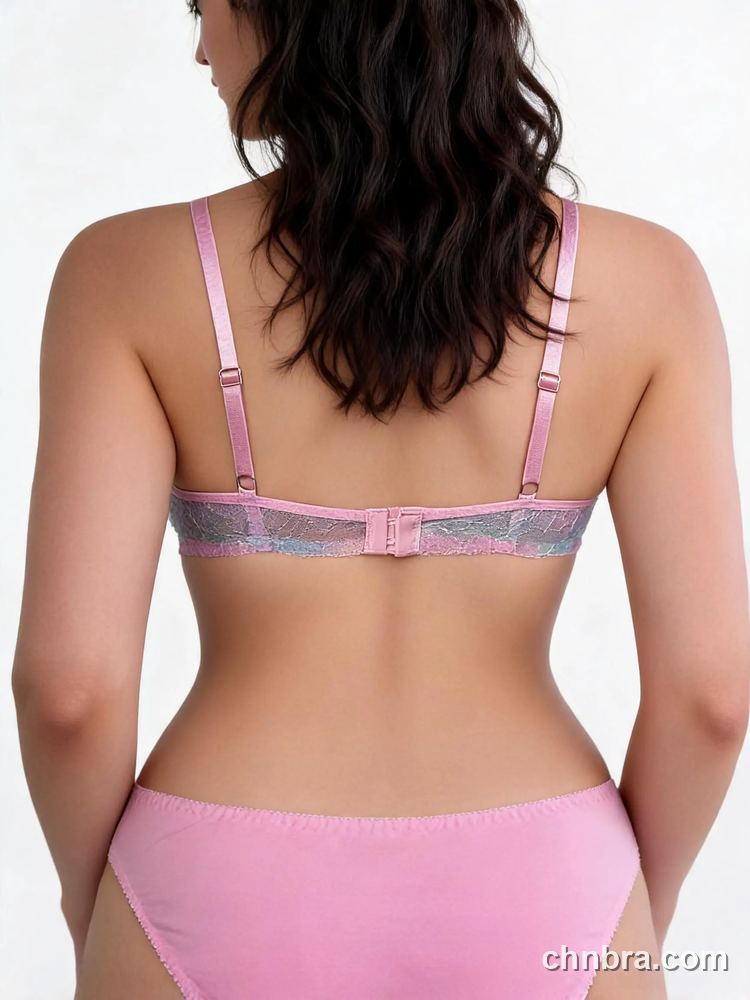 Custom Iridescent Lace Demi Bra with Pink Ruffle Trim, Underwire Half Cup Bra – Wholesale Direct from China Factory 2