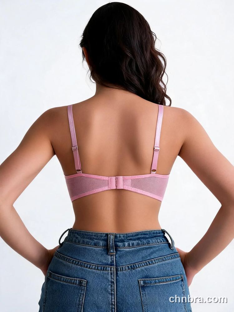 Women's Pink Demi Bra with Red Floral Embroidery, Underwire Half Cup Bra – Factory Wholesale, China 2