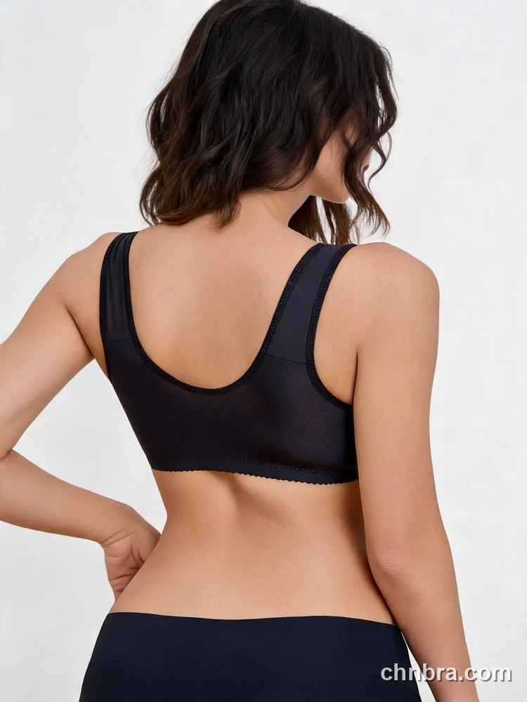 Black Smooth Full Coverage Bra with Wide Straps, Front Snap Comfort Bra – OEM / ODM Front Closure Bra Manufacturer 2