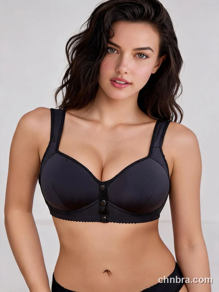 Black Smooth Full Coverage Bra with Wide Straps, Front Snap Comfort Bra – OEM / ODM Front Closure Bra Manufacturer 4