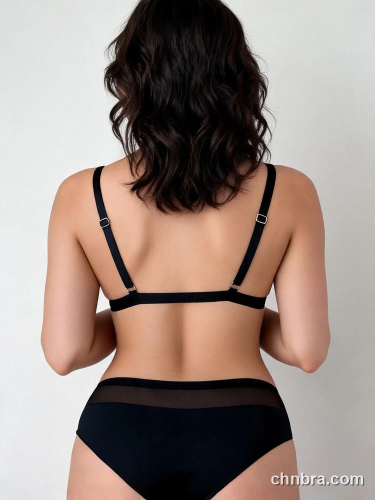 Black Triangle Bra with Spaghetti Straps, Front Closure Wireless Bra – Bulk Wholesale, Private Label Bra Supplier 2