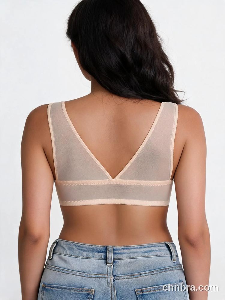 Women's Nude Deep U-Plunge Bra with Sheer Mesh Straps & V-Back, Front Clasp Push-Up Bra – Factory Wholesale, China 2