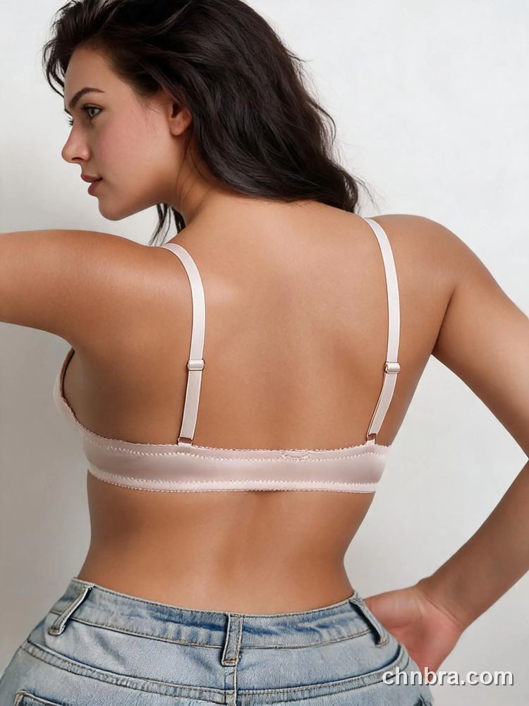 Light Pink Push-Up Bra with Black Eyelash Lace Trim, Front Clasp Plunge Bra – Wholesale Front Closure Bra Factory 2