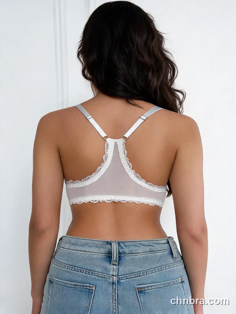 Wholesale Women's White Smooth Plunge Bra with Picot Trim & Lace Wings, Front Clasp Push-Up Bra – Direct from Factory 2